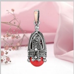 Серебряный кулон благовоний с кораллом и золотом