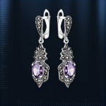 Earrings with amethyst & marquisite, silver