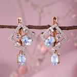 Gold earrings. Topaz and cubic zirconia