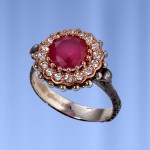 Silver ring with ruby ​​& fianites