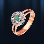 Zlatni prsten s dijamantima i smaragdom. Bicolor