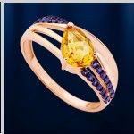 Spinel ve sitrinli altın yüzük. Kızıl altın