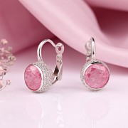 Серебряные серьги с розовым кварцем и цирконием