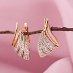 Gold earrings made of 585 Russian gold zirconia