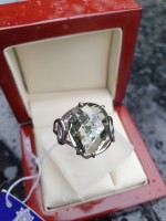 Silver ring with green square