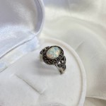 Silver ring with opal & marcasite