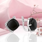 Silver earrings with onyx and zirconia